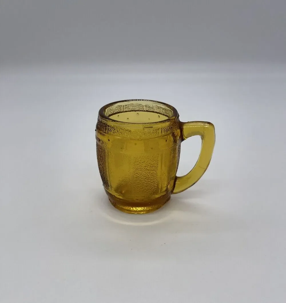 Vintage Amber Whiskey Barrel Shot Glass / Toothpick Holder with Handle